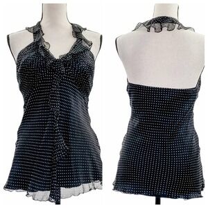 SPENSER Jeremy Black Polka Dot Ruffled Halter Top